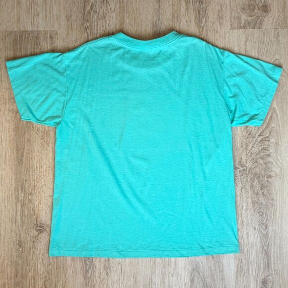 Oneita Graphic T-Shirt Syntex Logo Green XL USA Made Single Stitch 50/50 Blend - Picture 3 of 7